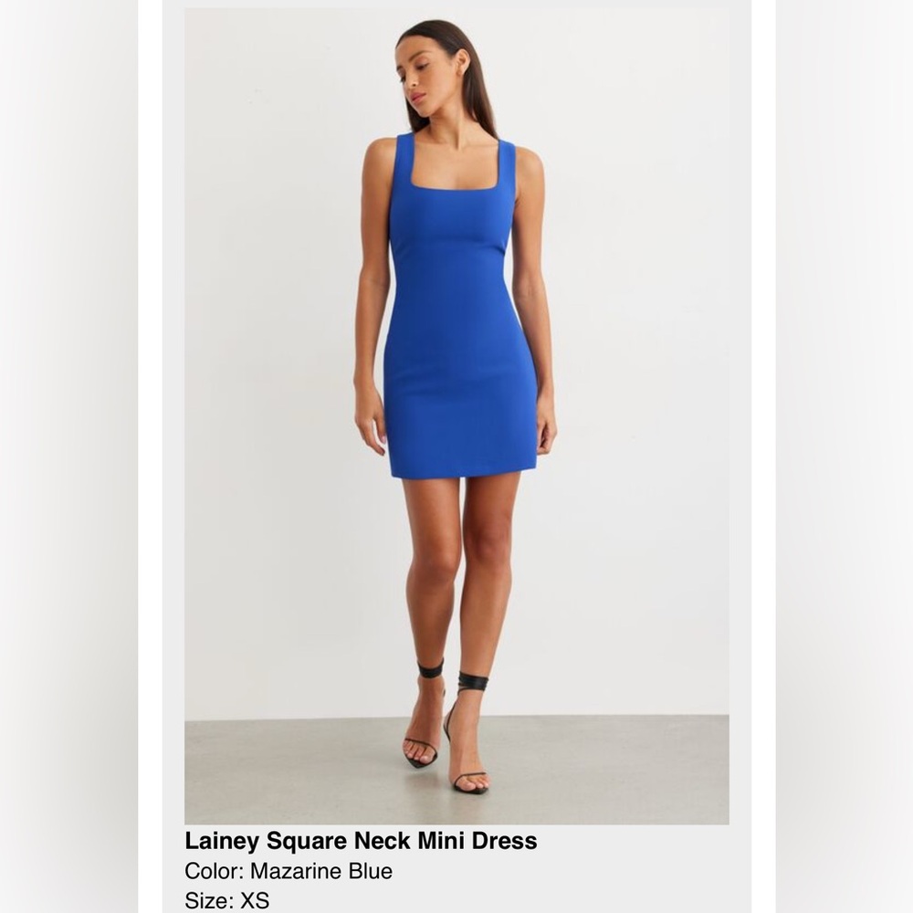 Square-neck blue mini dress